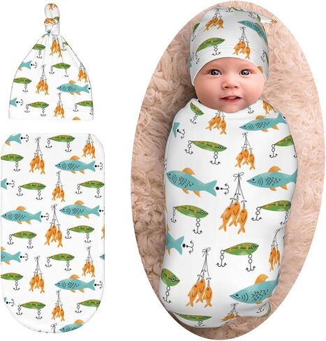 Camo Hunting Swaddle Blanket with Beanie Set, Soft and Stretchy Receiving Blanket for Shower Gifts Boy and Girl in Kuwait
