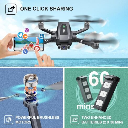 TENSSENX GPS Drone with 4K UHD Camera for Adults, TSRC Q7 Foldable FPV RC Quadcopter with Brushless Motor, Smart Return Home, Follow Me, 60 Min Flight Time, Long Control Range, Includes Carrying Bag in Kuwait