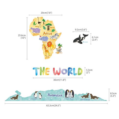 DECOWALL SG2-1615S Animal World Map Wall Stickers for Kids (Large) | Educational wall decor, Peel and stick, Removable wall decals, Letter learning, Classroom, Playroom, Nursery, Homeschool in Kuwait