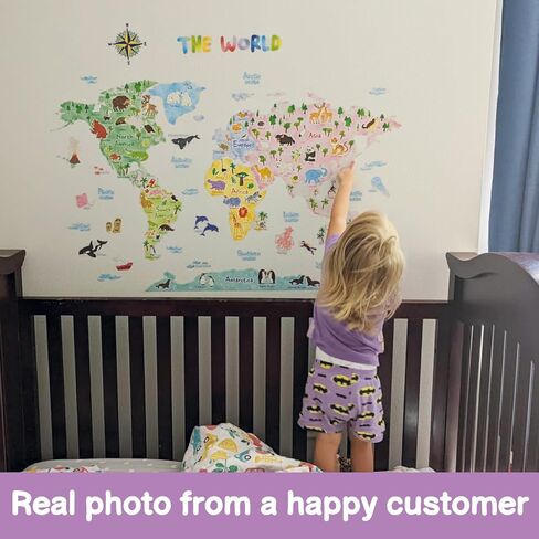 DECOWALL SG2-1615S Animal World Map Wall Stickers for Kids (Large) | Educational wall decor, Peel and stick, Removable wall decals, Letter learning, Classroom, Playroom, Nursery, Homeschool in Kuwait