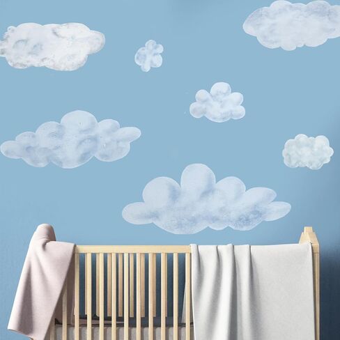 Large Cloud Wall Decals for Room Ceiling, 7-Piece Dusty Blue & Soft White Cloud Stickers, Nursery Wall Decor, Faux Cloud Wallpaper for Kids Playroom & Bedroom and Furniture in Kuwait
