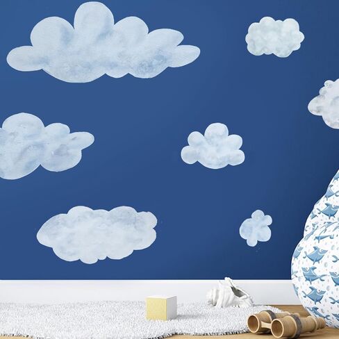 Large Cloud Wall Decals for Room Ceiling, 7-Piece Dusty Blue & Soft White Cloud Stickers, Nursery Wall Decor, Faux Cloud Wallpaper for Kids Playroom & Bedroom and Furniture in Kuwait