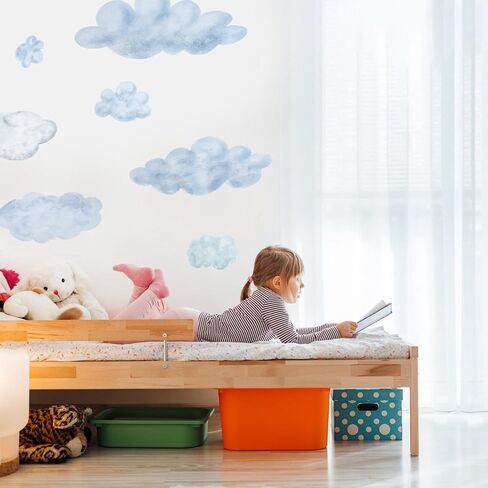 Large Cloud Wall Decals for Room Ceiling, 7-Piece Dusty Blue & Soft White Cloud Stickers, Nursery Wall Decor, Faux Cloud Wallpaper for Kids Playroom & Bedroom and Furniture in Kuwait