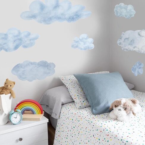 Large Cloud Wall Decals for Room Ceiling, 7-Piece Dusty Blue & Soft White Cloud Stickers, Nursery Wall Decor, Faux Cloud Wallpaper for Kids Playroom & Bedroom and Furniture in Kuwait