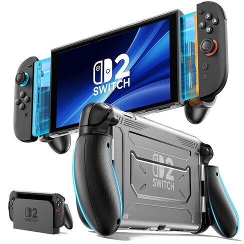 Dockable Grip Case for 2025 Switch 2, Anti-Slip Asymmetrical Ergonomic Protective Cover with 90° Foldable Joycon Holder, Shockproof Hard Shell with Z Button Protection, Dock-Friendly Switch 2 Accessories in Saudi Arabia