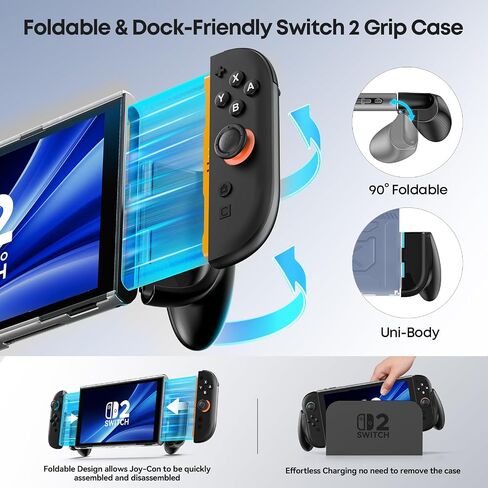 Dockable Grip Case for 2025 Switch 2, Anti-Slip Asymmetrical Ergonomic Protective Cover with 90° Foldable Joycon Holder, Shockproof Hard Shell with Z Button Protection, Dock-Friendly Switch 2 Accessories in Saudi Arabia