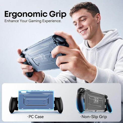 Dockable Grip Case for 2025 Switch 2, Anti-Slip Asymmetrical Ergonomic Protective Cover with 90° Foldable Joycon Holder, Shockproof Hard Shell with Z Button Protection, Dock-Friendly Switch 2 Accessories in Saudi Arabia