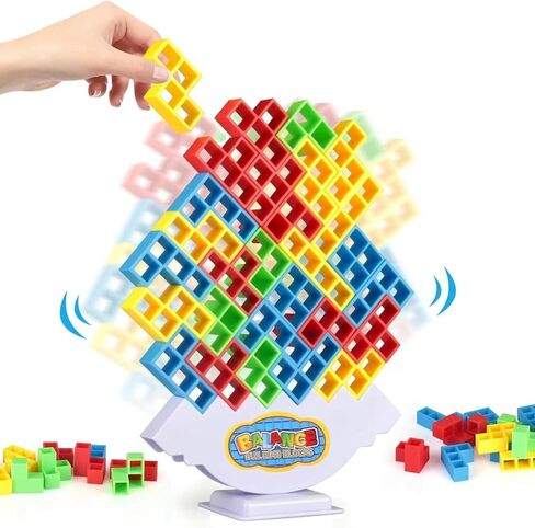 64 Pcs Stacking Tower Game with 22 Cards, Giant Tumble Balance Game for Kids, Family Games for Kids and Adults, Easter Gifts for Teen Boys & Girls, Party Board Game for Kids 6-12 & Adults in Saudi Arabia