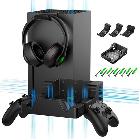 Wall Mount for Xbox Series X - Sturdy Wall Shelf Kit with 2 Controller Holders & 1 Headset Hook, Space Saving, Dual Ventilation Design, Easy Installation, Securely Mount Xbox Console Near or Behind TV in Saudi Arabia