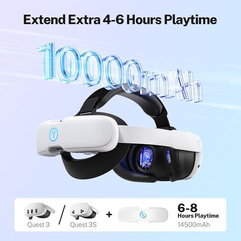 YOGES 10000mAh Battery Head Strap Compatible with Meta Quest 3S & Quest 3, Rechargeable Headstrap Detachable Magnetic Battery to Extend Playtime for VR Headset Compatible with Meta Quest 3S in Saudi Arabia