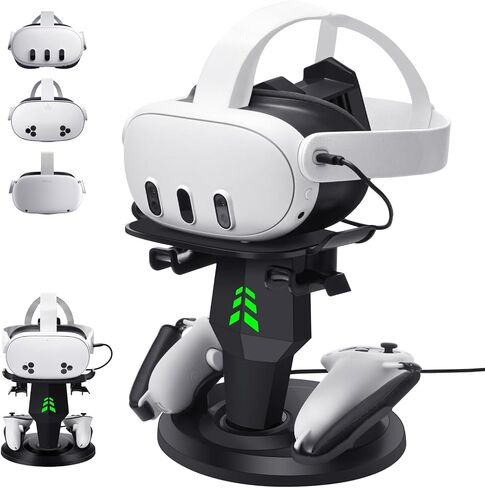 VR Headset Charging Dock for Meta Quest 3/Quest 3S/Quest 2, VR Charging Stand for Quest 3 Accessories VR Stand Supports Charging Headset with Type C Cable and fit Controller with Cover in Saudi Arabia
