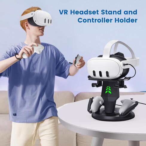 VR Headset Charging Dock for Meta Quest 3/Quest 3S/Quest 2, VR Charging Stand for Quest 3 Accessories VR Stand Supports Charging Headset with Type C Cable and fit Controller with Cover in Saudi Arabia