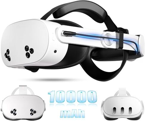 10000mAh Battery Head Strap for Meta Quest 3/3S - Elite Strap with Battery Pack Accessories Fast Charger to Extend Quest 3/3S 2-4H Playtime - Battery VR Headset Strap Enhanced Support and Comfort in Kuwait