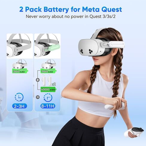 Kinwin Battery Pack for Meta Quest 3/3S/2, 20000mWh VR Battery-2 Packs | PD18W Fast Charging Power Bank for Oculus Quest 3S/3, Extra 2-4H Playtime, VR headset accessory, Lightweight&Portable Charger in Saudi Arabia