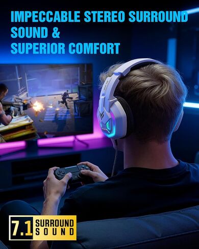 سماعة ألعاب لأجهزة Xbox Series X|S Xbox One PS5 PS4 PC Switch Mac، سلكية | سماعات رأس بصوت محيطي 7.1، وإضاءة RGB، وميكروفون قلاب لإلغاء الضوضاء، ومشغلات مقاس 50 مم، وأغطية أذن من الإسفنج الذكي in Kuwait