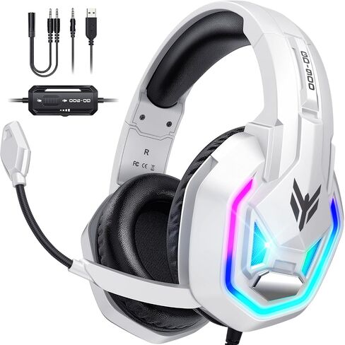 سماعة ألعاب لأجهزة Xbox Series X|S Xbox One PS5 PS4 PC Switch Mac، سلكية | سماعات رأس بصوت محيطي 7.1، وإضاءة RGB، وميكروفون قلاب لإلغاء الضوضاء، ومشغلات مقاس 50 مم، وأغطية أذن من الإسفنج الذكي in Kuwait