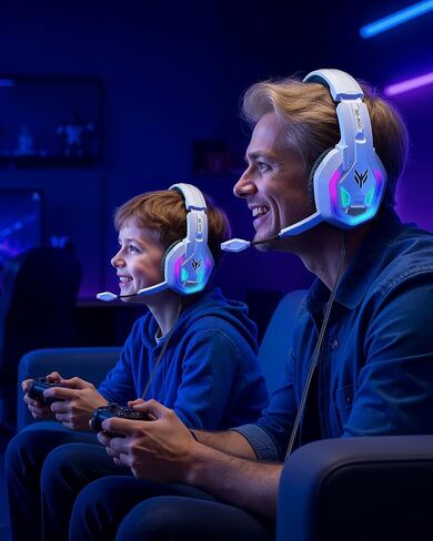 سماعة ألعاب لأجهزة Xbox Series X|S Xbox One PS5 PS4 PC Switch Mac، سلكية | سماعات رأس بصوت محيطي 7.1، وإضاءة RGB، وميكروفون قلاب لإلغاء الضوضاء، ومشغلات مقاس 50 مم، وأغطية أذن من الإسفنج الذكي in Kuwait