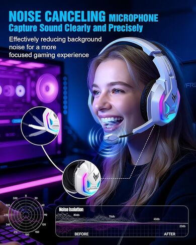 سماعة ألعاب لأجهزة Xbox Series X|S Xbox One PS5 PS4 PC Switch Mac، سلكية | سماعات رأس بصوت محيطي 7.1، وإضاءة RGB، وميكروفون قلاب لإلغاء الضوضاء، ومشغلات مقاس 50 مم، وأغطية أذن من الإسفنج الذكي in Kuwait
