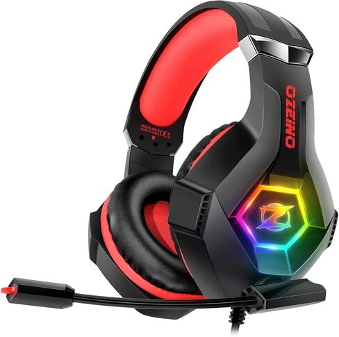 Ozeino Gaming Headset for PC, Ps4, Ps5, Xbox Headset with 7.1 Surround Sound Gaming Headphones with Noise Canceling Mic, LED Light Over Ear Headphones for Switch, Xbox Series X/S, Laptop, Mobile White in Kuwait