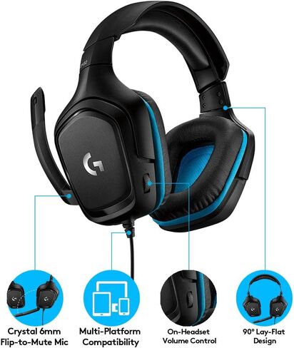 Logitech G432 Wired Gaming Headset - Black | DTS Headphone:X 2.0, 50 mm audio drivers, USB and 3.5 mm jack, Flip-to-Mute mic, PC compatible in Kuwait