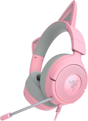 Razer Kraken Kitty V3 X Wired Gaming Headset, Kitty Ears, White | HyperClear Cardioid Mic, 40 mm Drivers, 7.1 Surround Sound, Comfy Ear Cushions, Cross-Platform via 3.5mm PC, PS5, Xbox in Kuwait