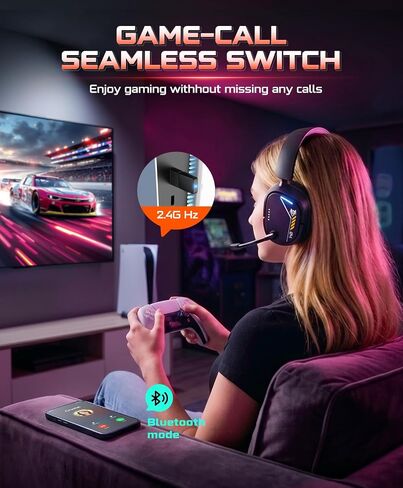 NUBWO Wireless Gaming Headset for PS5, PS4, PC, Switch 7.1 Surround Sound | 2.4GHz USB & Type-C, 80Hr Battery, 270g, Foldable, Mic Monitoring, Compatible with Laptop, Mac, ideal for FPS, RPG in Saudi Arabia