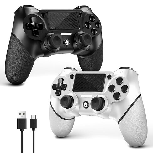 AceGamer 2 Pack for PS4 Controller, Wireless Controller for PS4/Pro/Slim/PC, with Non-Slip Grip of Both Sides and USB-C Cable! (Black and White) in Saudi Arabia