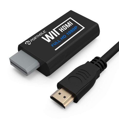 PORTHOLIC Wii to HDMI Converter 1080P for Full HD Device, Wii HDMI Adapter with 3,5mm Audio Jack&HDMI Output Compatible with Wii, Wii U, HDTV, Monitor-Supports All Wii Display Modes 720P, NTS in Saudi Arabia