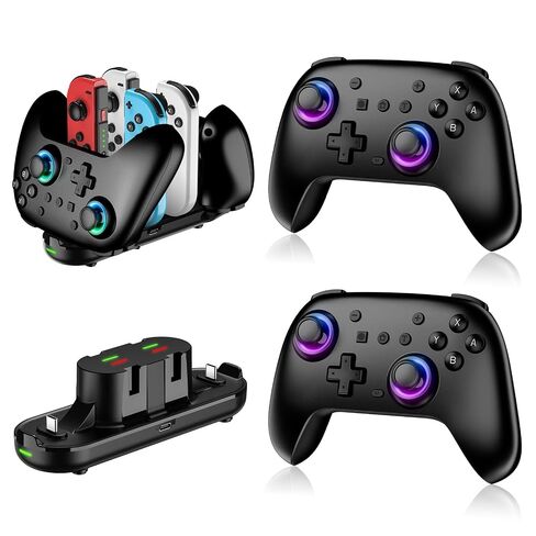 Switch Controllers 2 Pack with Charging Dock, Switch 2 Controller for Nintendo Switch/Switch 2/Lite/OLED, Wireless Switch 2 Pro Controller with RGB/Wake up/6-Axis Gyro/Dual Vibration/Turbo/Screenshot in Saudi Arabia