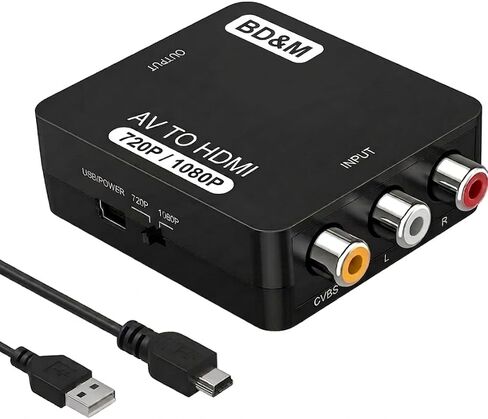 BD&M RCA to HDMI Converter, AV to HDMI Adapter Supports PAL/NTSC for PS2, PS3, Xbox, VHS, VCR, DVD Players in Saudi Arabia