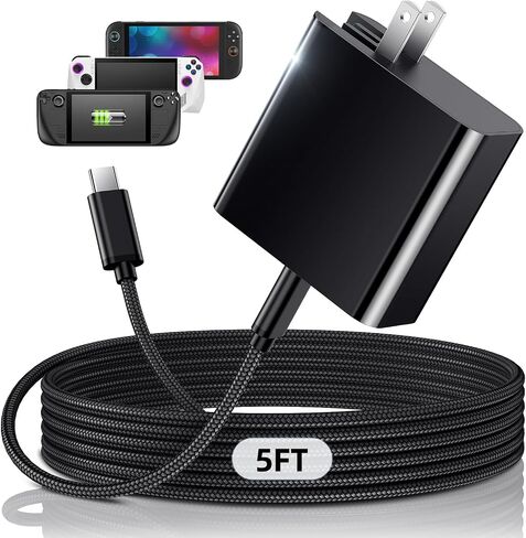 65W Fast Charger for Steam Deck & Nintendo Switch 2 with 6.6FT(2M) Cable - PD3.0 Foldable AC Adapter for ROG Ally, Switch 2 Charger Support TV Dock PS Console[Original Steam Deck Charger Replacement] in Saudi Arabia