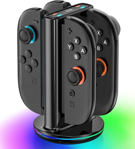 Switch 2 Joycon Charger with 9 RGBs, Switch 2 Controller Charger with Magnetic & Bi-Directional Design, 4 in 1 Joycon 2 Charging Dock Station Stand with Cable for Sega Genesis Console in Saudi Arabia