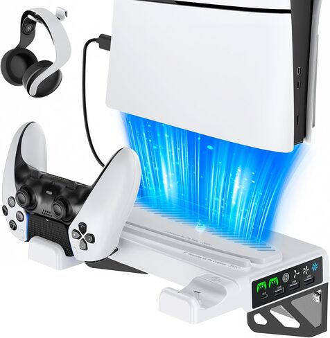 Kosker All-in-One PS5 Wall Mount Kit with Cooling Station & Controller Charging, Horizontal Stand Bracket for PS5/Slim/Pro Disc & Digital Console, Behind TV Gaming Accessory in Kuwait