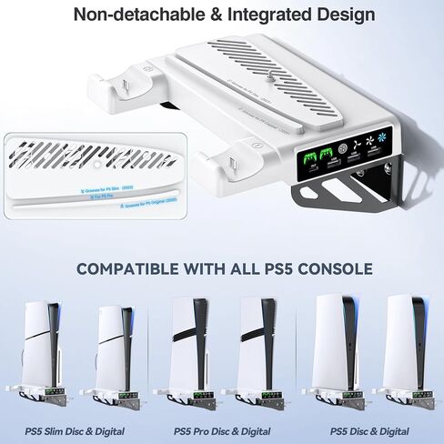 Kosker All-in-One PS5 Wall Mount Kit with Cooling Station & Controller Charging, Horizontal Stand Bracket for PS5/Slim/Pro Disc & Digital Console, Behind TV Gaming Accessory in Kuwait