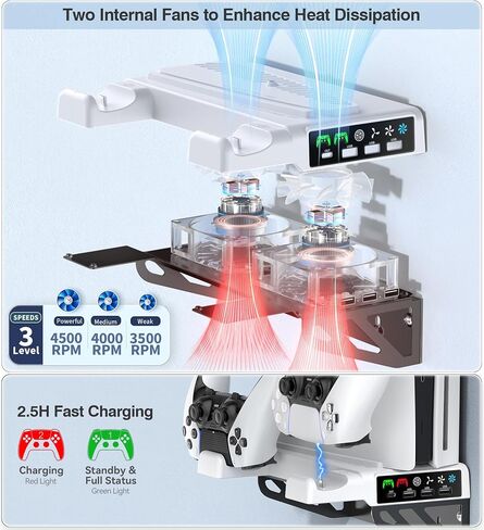 Kosker All-in-One PS5 Wall Mount Kit with Cooling Station & Controller Charging, Horizontal Stand Bracket for PS5/Slim/Pro Disc & Digital Console, Behind TV Gaming Accessory in Kuwait