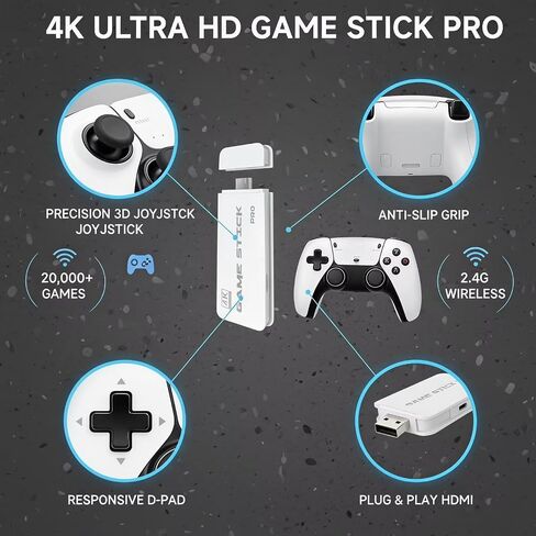 Retro Game Console 128GB – 20000+ Built-in Classic Games, Plug & Play 4K HDMI TV Gaming System with 2 Wireless Controllers, Portable Video Game Console for Kids & Adults in Saudi Arabia