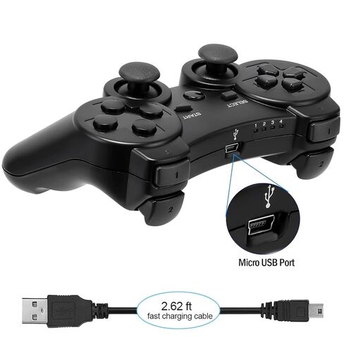 Diswoe Controller for PS-3, Wireless Bluetooth Controller Gamepad Joystick, Double Vibrating Controller for Play_station 3 with Charger Cable Cord Thump Grips in Saudi Arabia