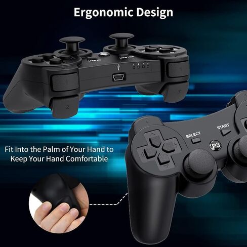 Diswoe Controller for PS-3, Wireless Bluetooth Controller Gamepad Joystick, Double Vibrating Controller for Play_station 3 with Charger Cable Cord Thump Grips in Saudi Arabia