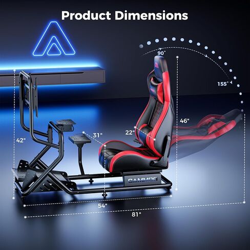 CAMMOO High Compatible Sim Racing Cockpit with Monitor Mount Fits Handbrake | One-Box Shipment, Blister Screws, 31 Holes Wheel Panel, 26 Holes Shifter Panel, Adjustable Racing Simulator Cockpit with Seat in Saudi Arabia