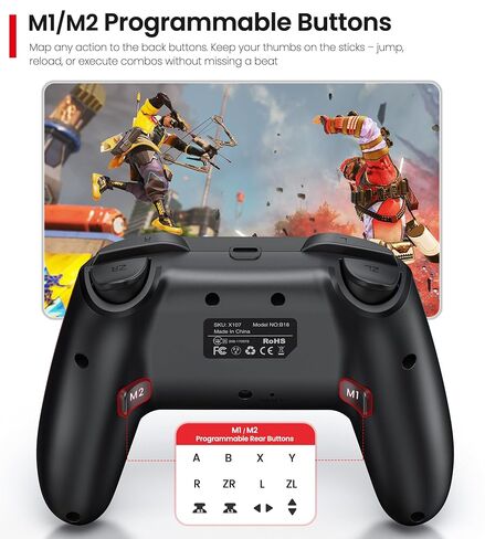 Wireless Switch Controller for Nintendo Switch/Switch 2/Lite/OLED Controller, Switch Controller with a Mouse Touch Feeling on Back Buttons, Extra Switch Pro Controller with Wake-up,Programmable, Turbo Function in Kuwait