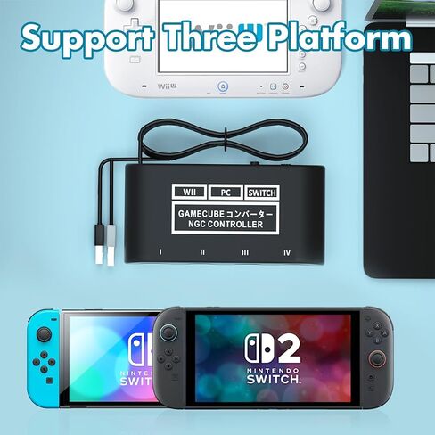 محول وحدة تحكم جيم كيوب لنينتندو سويتش / OLED / سويتش 2، محول جيم كيوب، متوافق مع جهاز الكمبيوتر وي يو سويتش 2، يدعم 4 وحدات تحكم جيم كيوب للعب سوبر سماش بروس مع كابل طويل 70 بوصة in Kuwait