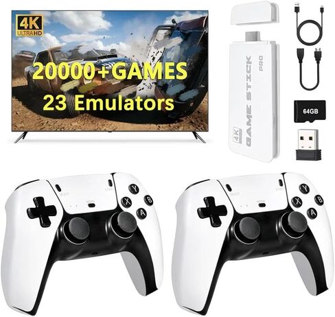 Plug & Play Retro Game Console | 128GB 20000+ Classic Games | 4K HDMI TV Gaming Stick | Dual Wireless Controllers | Portable Handheld Video Game System for Family in Saudi Arabia