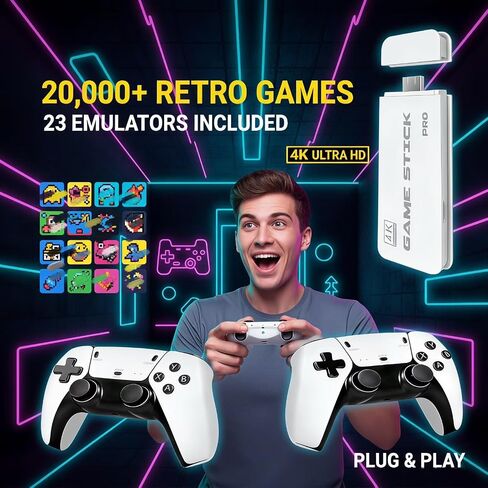 Plug & Play Retro Game Console | 128GB 20000+ Classic Games | 4K HDMI TV Gaming Stick | Dual Wireless Controllers | Portable Handheld Video Game System for Family in Saudi Arabia