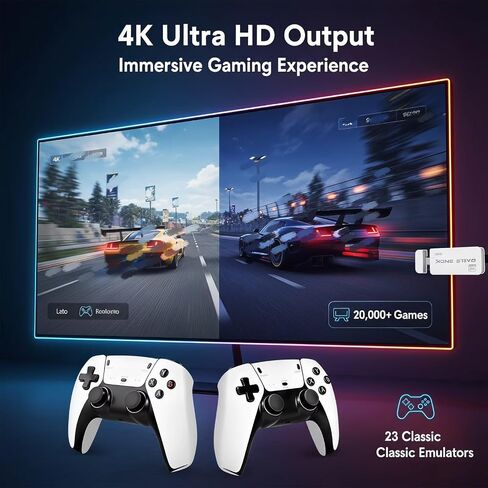 Plug & Play Retro Game Console | 128GB 20000+ Classic Games | 4K HDMI TV Gaming Stick | Dual Wireless Controllers | Portable Handheld Video Game System for Family in Saudi Arabia