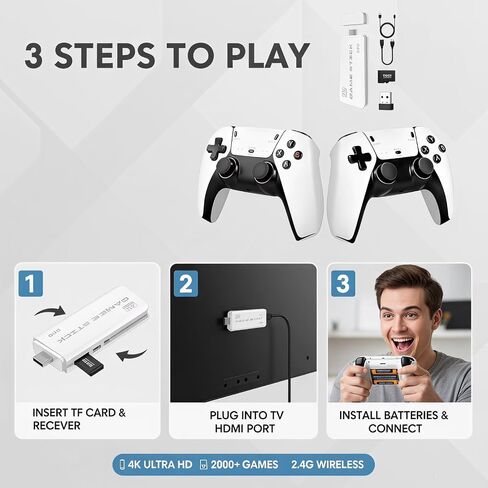 Plug & Play Retro Game Console | 128GB 20000+ Classic Games | 4K HDMI TV Gaming Stick | Dual Wireless Controllers | Portable Handheld Video Game System for Family in Saudi Arabia