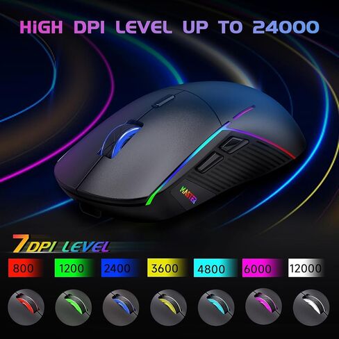 FFJ Wireless Gaming Mouse, 24000 DPI, Rechargeable Gaming Mice for PC, Mac | Tri-Mode 2.4G/USB-C/Bluetooth 5.3 Gaming Mouse Wireless, RGB Programmable Mouse Gamer, 75Hrs Battery Life, Black in Saudi Arabia