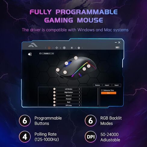 FFJ Wireless Gaming Mouse, 24000 DPI, Rechargeable Gaming Mice for PC, Mac | Tri-Mode 2.4G/USB-C/Bluetooth 5.3 Gaming Mouse Wireless, RGB Programmable Mouse Gamer, 75Hrs Battery Life, Black in Saudi Arabia