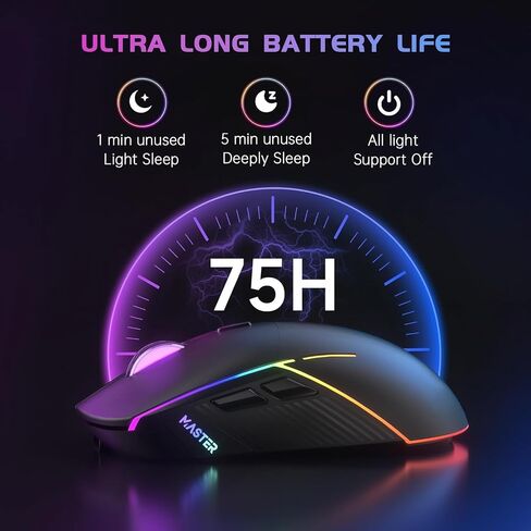 FFJ Wireless Gaming Mouse, 24000 DPI, Rechargeable Gaming Mice for PC, Mac | Tri-Mode 2.4G/USB-C/Bluetooth 5.3 Gaming Mouse Wireless, RGB Programmable Mouse Gamer, 75Hrs Battery Life, Black in Saudi Arabia