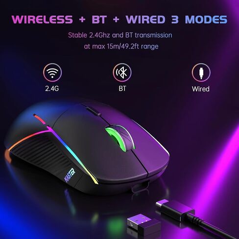 FFJ Wireless Gaming Mouse, 24000 DPI, Rechargeable Gaming Mice for PC, Mac | Tri-Mode 2.4G/USB-C/Bluetooth 5.3 Gaming Mouse Wireless, RGB Programmable Mouse Gamer, 75Hrs Battery Life, Black in Saudi Arabia