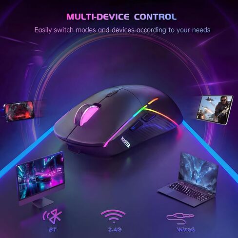 FFJ Wireless Gaming Mouse, 24000 DPI, Rechargeable Gaming Mice for PC, Mac | Tri-Mode 2.4G/USB-C/Bluetooth 5.3 Gaming Mouse Wireless, RGB Programmable Mouse Gamer, 75Hrs Battery Life, Black in Saudi Arabia